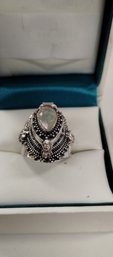 Sterling Silver Overlay W/opalescent Stone Ring Size 7