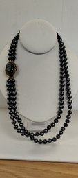 Multi Strand Black Faux Pearl W Detachable Cameo Necklace