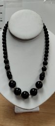 Beautiful Black Onyx (?) Necklace Stamped 14kt IPS