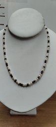Sterling Silver Garnet And Pearl (?) Necklace