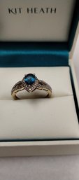 Gold Over Sterling Silver And Blue Topaz (?) Ring Size 8
