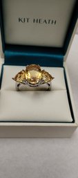 Sterling Silver And Citrine (?) Ring Size 11