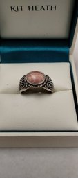 Sterling Silver And Rhodochrosite (?) Ring Size 5