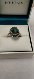 Sterling Silver And Green Beryl (?) Ring Size 10