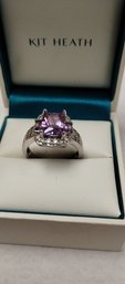 Unmarked Sterling Silver And Amethyst (?) Ring Size 9
