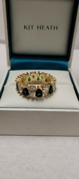 Gold Over Sterling Silver W/green And Crystal Czs Size 7