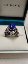 Sterling Silver Overlay And Lapis (?) Ring Size 9