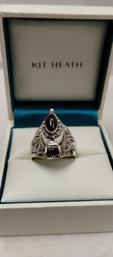 Sterling Silver Overlay W/red Cabison Stone Size 8