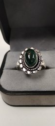 .925 Sterling Silver And Green Cabochon Ring Size 7