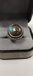 .925 Sterling Silver And Labradorite (?) Ring Size 8