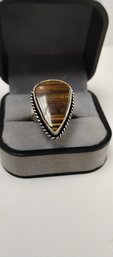 .925 Sterling Silver And Tigers Eye (?) Ring Size 5