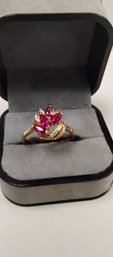 Gold Over Sterling Silver W/lab Created Ruby Ring Size 9