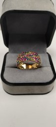 Lab Sapphires Gold Over Silver Ring Size 7