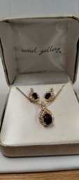 Vintage CZ And Garnet (?) Necklace And Earrings By Roman