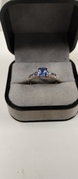 10kt White Gold And Sapphire Samuel Aaron Ring Size 8