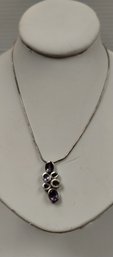 Sterling Silver And Amethyst (?) Pendant And Chain