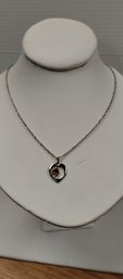 Sterling Silver And Citrine (?) Pendant And Chain