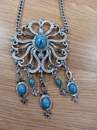 Silvertone/ Faux Turquoise Necklace