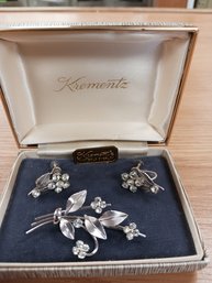 Vintage Krementz Brooch And Earring Set