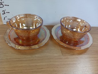 Vintage Marigold Carnival Glass Cups/ Saucers