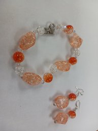 Orange Bead Bracelet/ Earrings