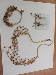 Multi Stone/ Bead Necklace, Bracelet And Earring Set