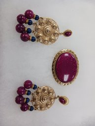 Golden Purple Earrings/ Pin