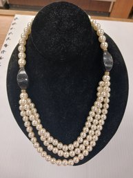 Faux Pearl And Black Bead Necklace