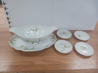 Limoges France Gravy Boat,  Saucer And Snack Plates