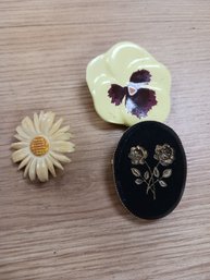 Set Of 3 Vintage Floral Brooches