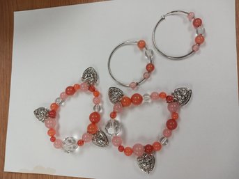 Pink And Peach Bracelets, Earrings