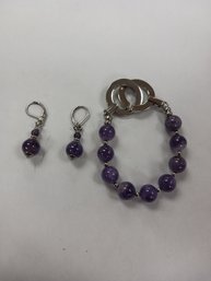 Purple Amethyst (?)  Gemstone Bracelet And Earrings Set