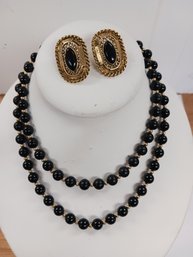 Monet Necklace With Golden And Black Earrings