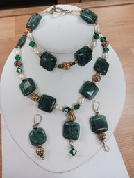 GemStone Necklace, Bracelet, And .925 Earrings.