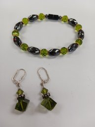Vintage Green Earring/ Bracelet With Magnetic Clasp