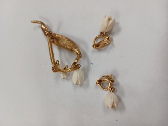 Flower Pin And Earrings