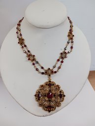 Golden And Red Double Strand Necklace