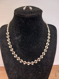Silvertone Rhinestone Necklace/ Earrings