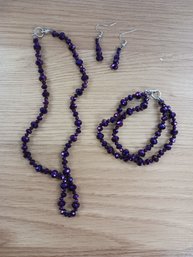 Purple Necklace, Bracelet, Earring Set
