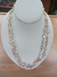Faux Pearl And Rhinestone Necklace