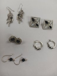 Silvertone And Black Earring Lot
