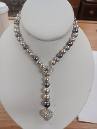 Faux Pearl And Heart Necklace