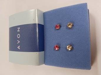 Avon Goldtone Crystal Stud Earrings