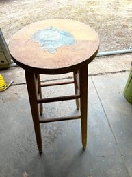 Vintage Stool (29 Inches High) With Cat Picture On Top