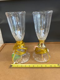 Pair Of Vintage Faceted Crystal Boudoir Lamps