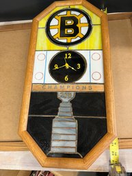 Boston Bruins Stained Glass And Wood Clock