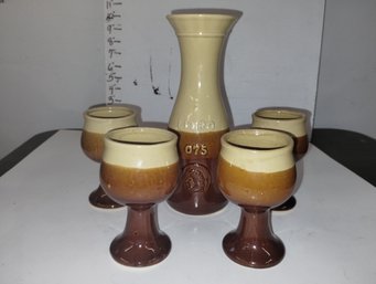Pottery Decanter/carafe With Four Goblets