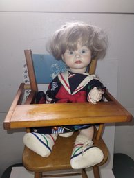 Vintage Ceramic/porcelain Doll #252 Made In Paris With High Chair