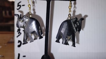 Vintage Carved Elephant Earrings