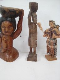 Set Of 3 Carved Wooden Figures